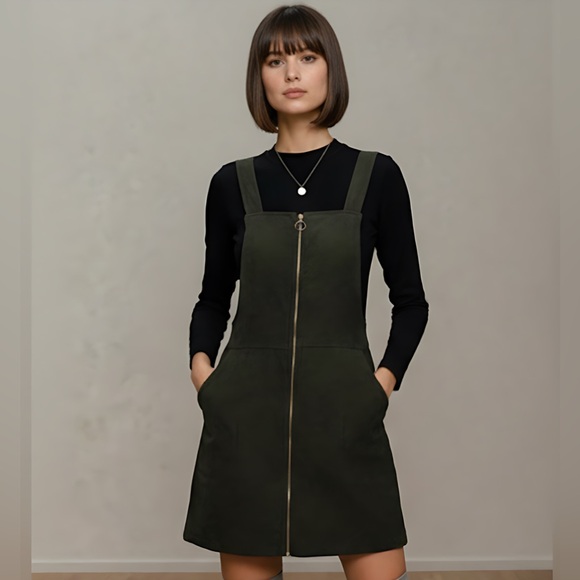 Dresses & Skirts - Zip Up Corduroy Overall Dress Green